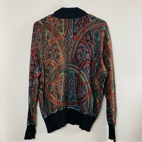 Peruvian Connection Paisley Zip Cardigan Pima Cotton Tencel Knit Sweater | Large - Picture 8 of 8
